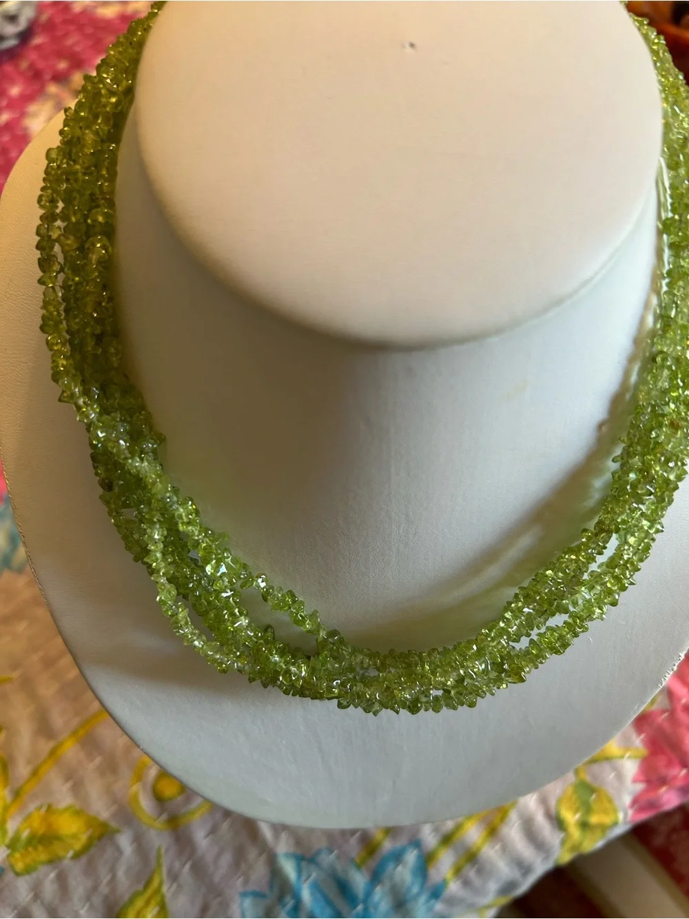 Vintage Lime Green Multi-Strand Peridot Chip Necklace